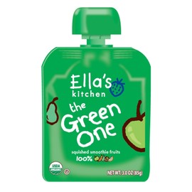 THREE PACKS of EllaS Kitchen - Organic Smoothies The Green One Fruit Smoothie - Multipack (90g