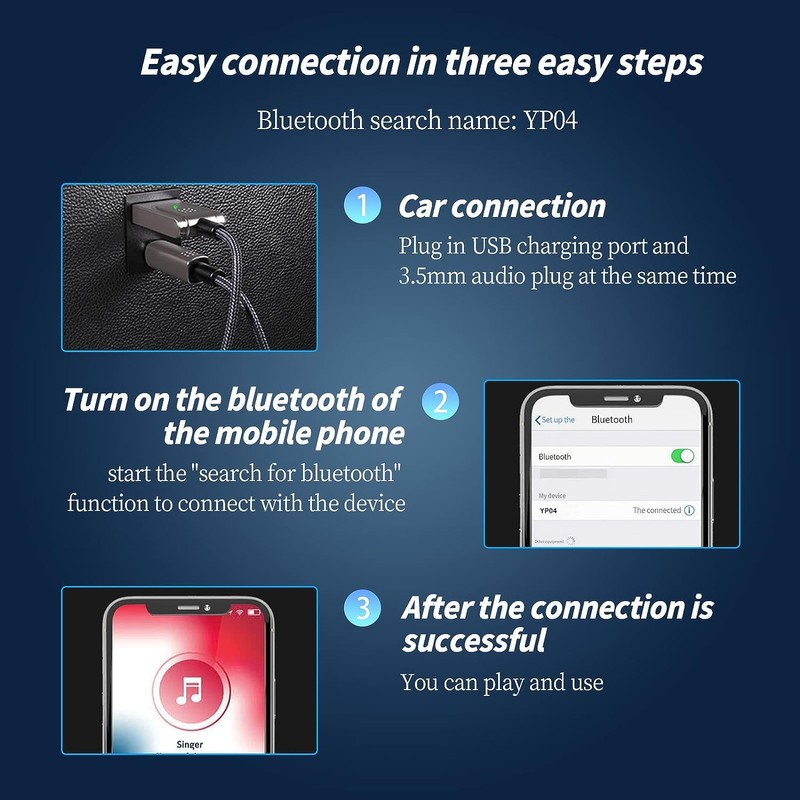 ZHITING Bluetooth Adapter Car Aux, Aux Bluetooth 5.1 Receiver with
