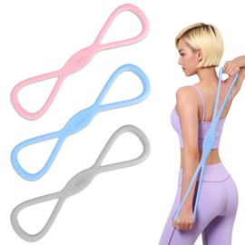 Plman 3PCS Figure 8 Resistance Bands for Women, 15 lbs, 25 lbs, 35 lbs Figure 8 Fitness Resistance Band, 8 Shaped Exercise Bands with Handle, Exercise Equipment for Yoga, Pilates, Physical Therapy
