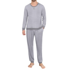 Ekouaer Mens Pjs Sets Pyjamas for Men Long Sleeve Check Pjama 3 Piece Set Lounge Wear, Light Gray, M