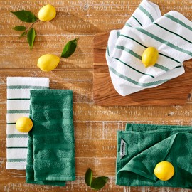 KitchenAid Albany Kitchen Towel 4-Pack Set, Dark Green/White, 16"x26"