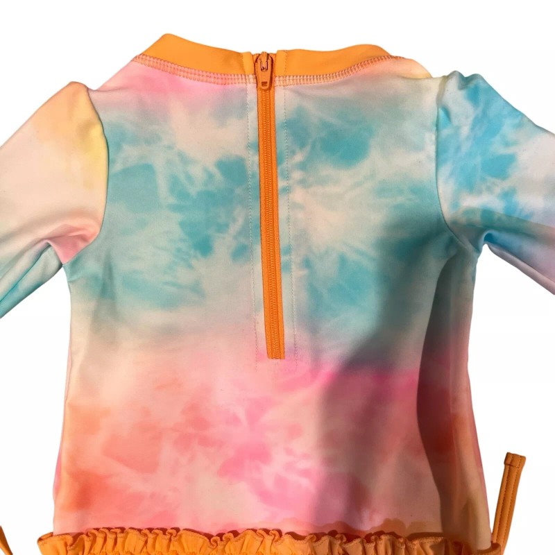 Rufflebutts Rashguard One Piece Bathing Suit Long Sleeve Tie Dye