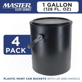 Master Elite 1 Gallon Plastic Paint Can Bucket, Pack of 4 - Triple Lock Airtight Lid Seal, 128 fl. oz. All-Plastic Coating Storage Can - Plastic Pail Handle, Rust Proof, Dent Proof & Odor Resistant