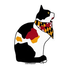 Crabs Outa Flags Maryland Calico Cat with Flag Bandana Sticker