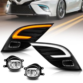OKSIWA LED Fog Light with 3-Colors DRL for 2018-2020 Toyota Camry SE/XSE/TRD,White DRL,Amber Turn Signal light, Blue light for Night, Front Bumper Fog Lamp Replacement Kit,Include DRL Fog Harness
