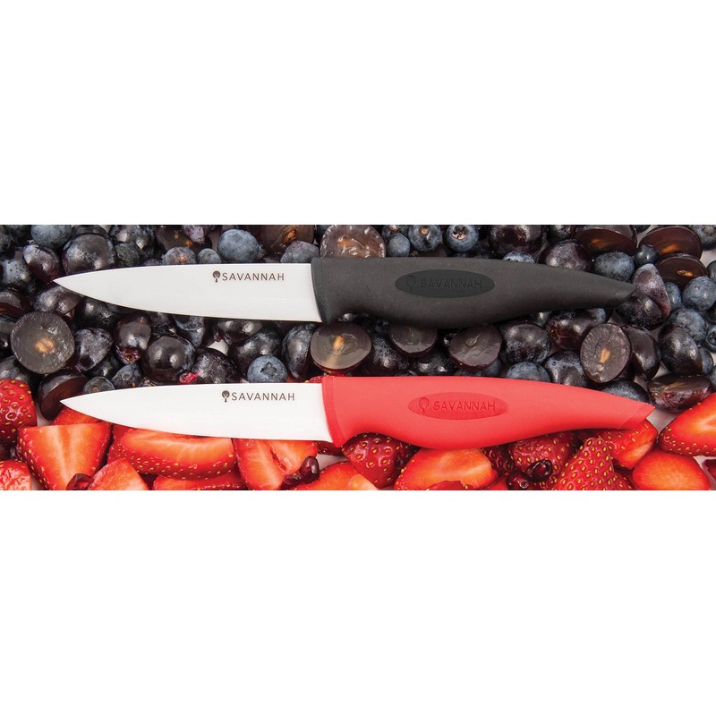 SAVANNAH SAV-0402 Ceramic Prep Knf & Sheath, 13cm, Red/White