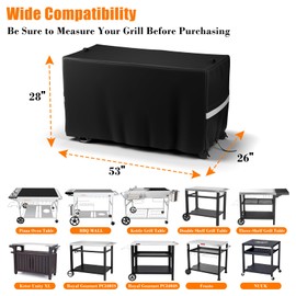 GRILL FORCE Prep Table Cover, Outdoor Dining Cart Cover, Pizza Oven Cart Cover, 53 Inch Waterproof Grill Cart Table Cover for Keter Unity Xl, Food Prep Table, 600D Oxford, Anti-UV, 53''x26''x28''
