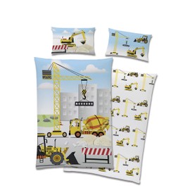 Cute Toddler Bedding with Reversible Construction Site Design · Duvet Cover 100 x 135 cm Pillowcase 40 x 60 cm · Baby Bedding Made of 100% Cotton with Construction Machines
