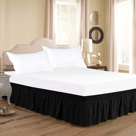 Elegant Decor 100% Egyptian Cotton Bed Skirt - 9" Drop Wrap Around Luxury Bed Skirt - 650 Thread Count - Adjustable Elastic Dust Ruffles Wrinkle & Fade Resistant Bed Skirt - Full, Black