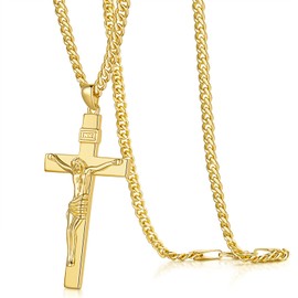 SPACMAG 14K Gold Cross Necklaces for Men Gold Chain for Mens Cross Necklace Versatile and Timeless Crucifix Necklace for Men 20", 22", 24"