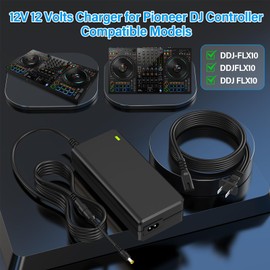 12V DJ Controller Charger Replacement Compatible with Pioneer DJ DDJ-FLX10 Power Cord AC Adapter for Pioneer DDJ 4-Channel 4 Channel DDJFLX10 FLX10 Performance DJ Controller Charging Plug Cable
