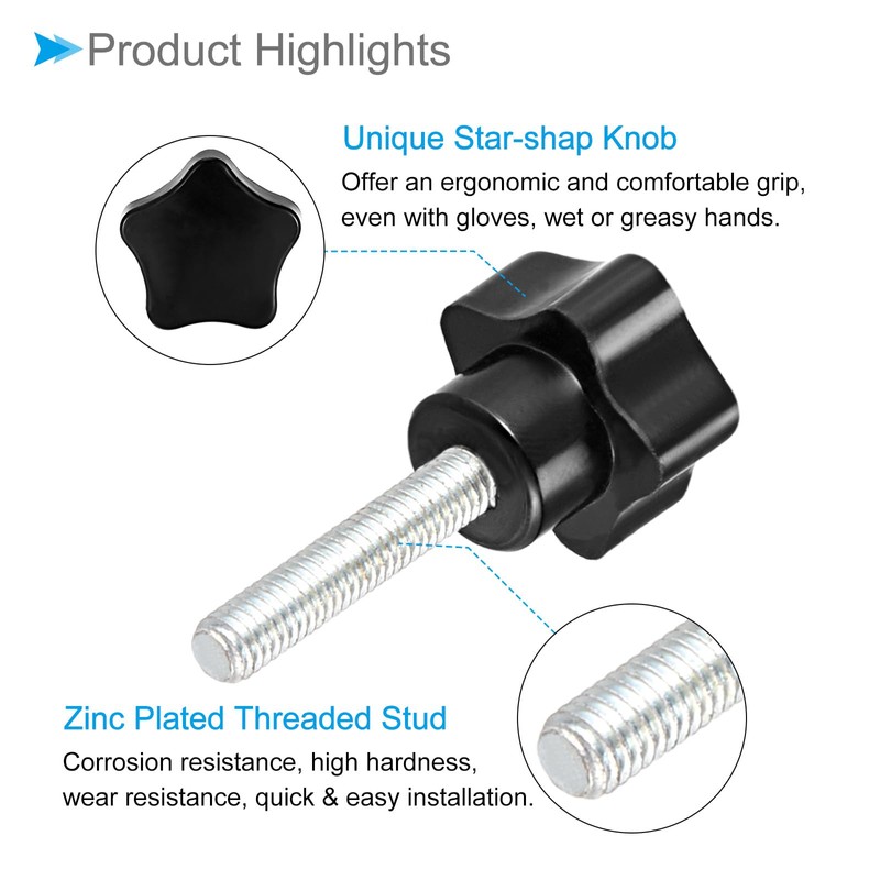 CoCud Star Clamping Knobs M6 x 40 mm Male Thread