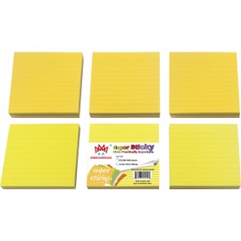 4A Super Sticky Notes,4 x 4 Inches,Large Size,Neon Assorted,Lined,Self-Stick Notes,100 Sheets/Pad,6 Pads/Pack,600 Sheets/Pack,4A 404S-Linex6