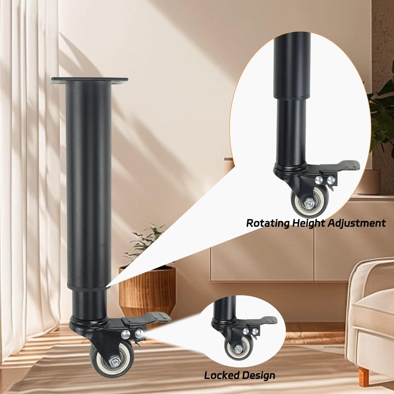 Adjustable Table Leg Extender 9.5"-14.1" w/ 360° Casters for Cabinets/Sofas