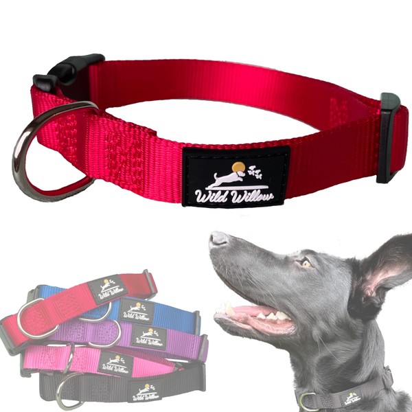 Nylon Dog Collar by Wild Willow (Red, Medium 14-20")