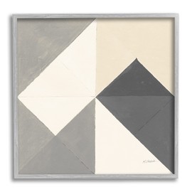 Stupell Industries Vintage Geometric Shapes Abstract Arrangement Beige Grey, Designed by Mike Schick Gray Framed Wall Art, 24 x 24