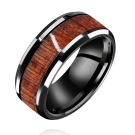 Uloveido Couples Titanium Wedding Band for Men Wood Inlay Engagement Ring for Him and Her Y1539 (Black, Size P1/2)
