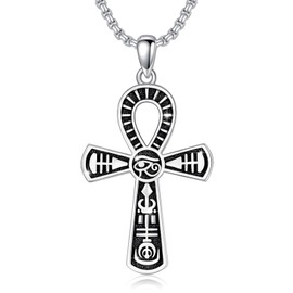 YueYuan Ankh Necklace Men Women 925 Sterling Silver Egyptian Cross Ankh Pendant Eye of Horus Necklace Protection Amulet Jewellery Gift for Christmas, Sterling Silver, No Gemstone