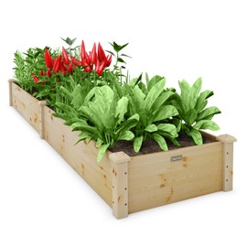 Giantex Raised Garden Bed, 95" Lx24 Wx10 H Outdoor Wood Planter Box for Vegetables Flowers Herbs Fruits, Easy-Assembly Wooden Planter Raised Bed for Backyard Garden Lawn