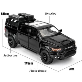 TGRCM-CZ Dodge Ram Mammoth Pick-Up Truck Model Car, Zinc Alloy Pull Back Toy Car with Sound and Light for Kids Boys Girls Gift (Black)