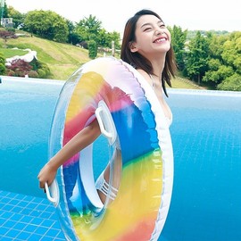 Thick Transparent Rainbow Kids Swim Ring & Adult Underarm Float LF2023, Clear Colorful Size 80 [30.00 kg - 45.00 kg] 5ea