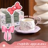 KERHAND Purple Ceramic Mug and Saucer Set with Bow and