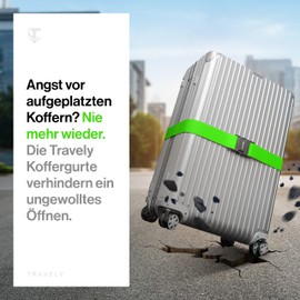 Travely® Premium Luggage Strap – Particularly Eye-catching and Safe – Includes 2 Name Badges – Suitcase Strap Ideal Cross – [Set of 2] – Green