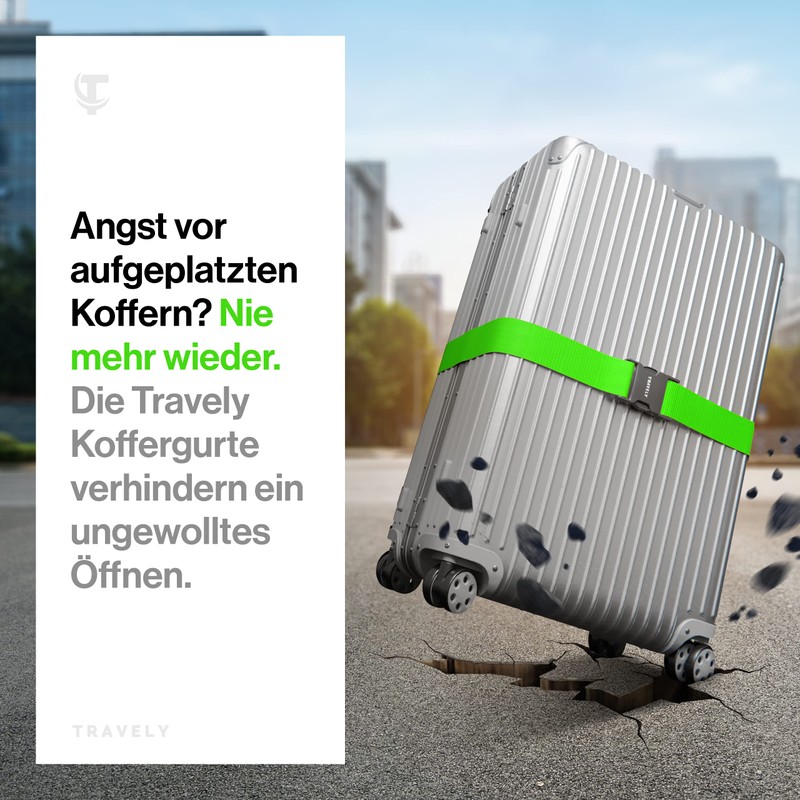 Travely® Premium Luggage Strap – Particularly Eye-catching and Safe –