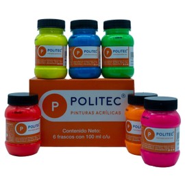 Set de Pinturas Fluorescentes 100 ml – 6 Colores Vibrantes (Rojo, Naranja, Rosa, Verde, Amarillo, Azul) – Pintura Acrílica para Manualidades, Arte, Decoración y Proyectos Creativos.