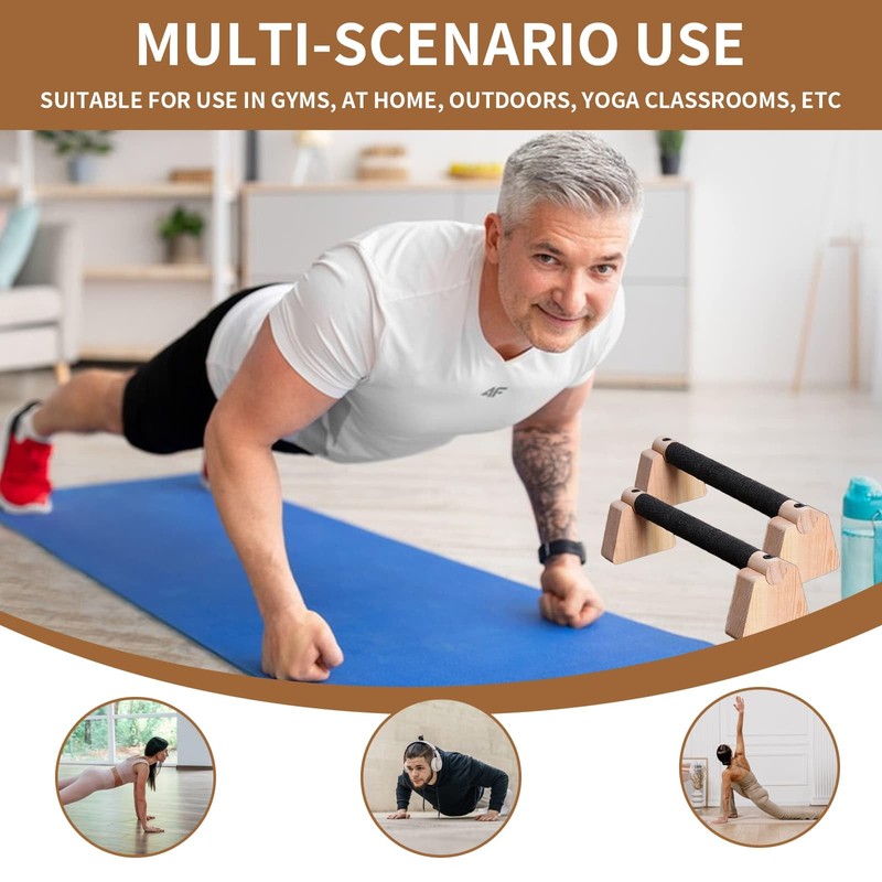 Wooden Parallettes Solid Pushup Bars Stands Dip Calisthenics Bars Non-slip
