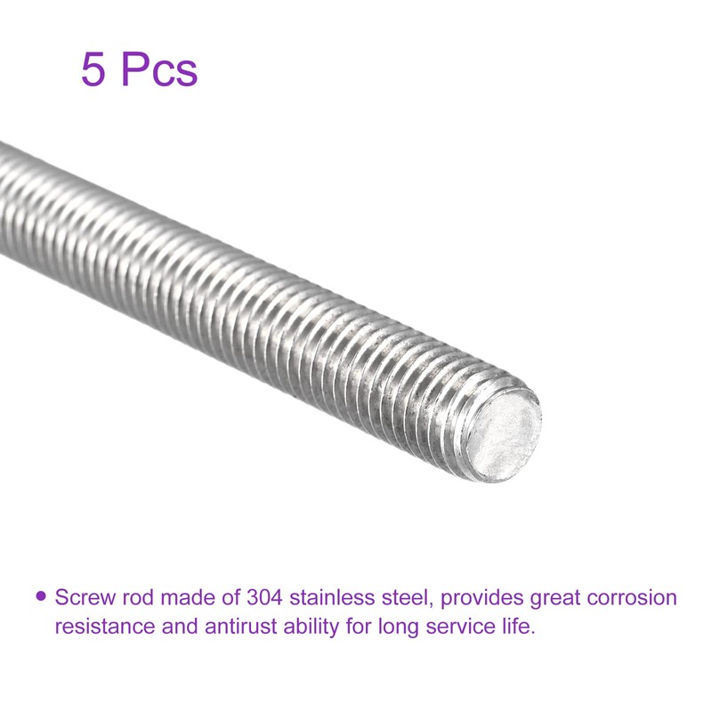 DMiotech 5 Packs Full Thread Rod 304 Stainless Steel Right