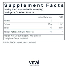 Vital Nutrients Marine Collagen Powder Unflavored - Hair, Skin, Nails, & Joint Support* - Type I & III Collagen Powder Supplement from Wild-Caught Fis