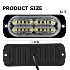 Teguangmei 20-LED Emergency Caution Warning Light Super Bright 12-24V Hazard Flashing Strobe LED Light Bar Surface Mount for Construction Vehicle, Tow Truck Van(White)
