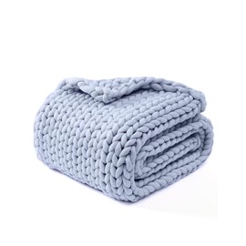 YnM Chunky Throw Blanket, Medium-Weight, Hand Knitted, Skin Friendly, Ventilated and Breathable, Machine Washable, Home Décor Piece for Couch, Sofa and Bed (Atlantis Blue, 50x70 Inch)