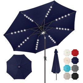 AckMizz 10ft Solar Umbrella Outdoor - Lighted Patio Umbrella with 40 LED Lights Waterprool Uv Protection, Table Umbrella with Tilt & Crank for Pool, Porch, Garden, Deck, Backyard(Dark Blue)
