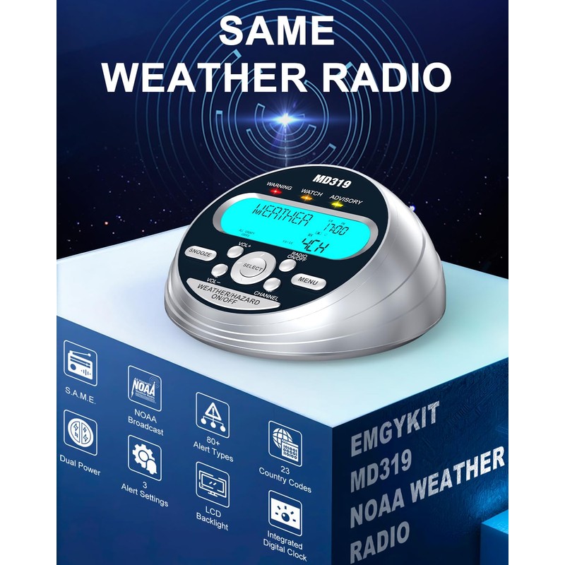 Emgykit MD319 NOAA Weather Alert Radio with S.A.M.E Localized Programming,