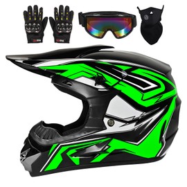 Motocross Helmet Dirt Bike Helmet Shark Pattern ATV Street Motorcycle Helmet Unisex Youth Kids DOT Approved (Green, Large)