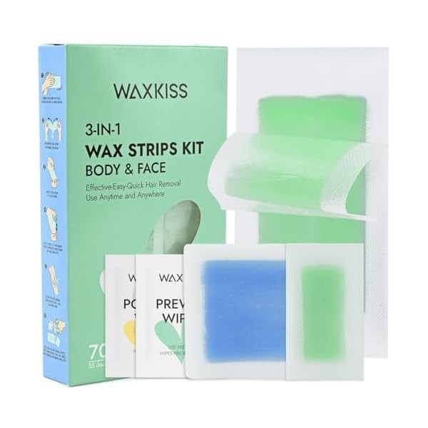 Waxkiss Wax Strips Kit for Women Men 70 Counts 3