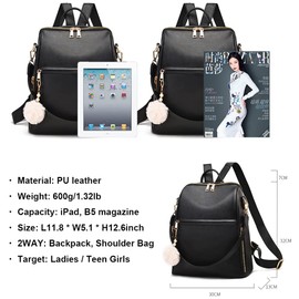 zhongningyifeng Backpack for Women PU Leather Waterproof Casual Travel Cute Shoulder Bag for Girls