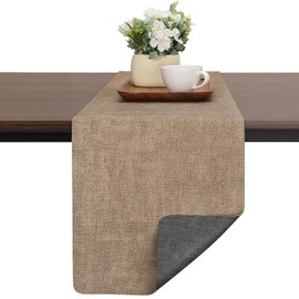 Camino de mesa moderno de piel sintética, de doble cara, no resbaladizo, lavable, reutilizado, resistente al calor, camino de mesa (gris beige, 40 x 183 cm)