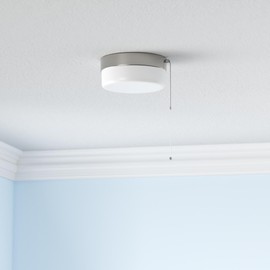 Satco (62-1566 12 Watts, 8 Inch; Led Flush Mount Fixture W/Pull Chain; Brushed Nickel with Frosted Glass for Home, Bedroom & More Brushed Nickel Warm White Led 12W 8" Flush W/Pull Chain (1 Pack)