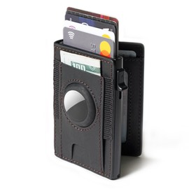 Rilucere AirTag Pop Up Wallet for Men, Genuine Full Grain Leather Wallet with Air Tag Holder, Slim, Smart, Minimalist, RFID Blocking, ID Window, Leather Airtag Wallet for Men