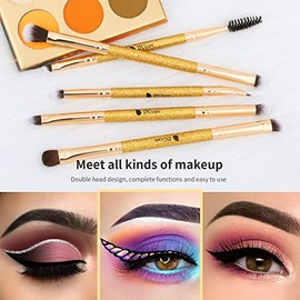 DUcare Juego de brochas de sombra de ojos, brochas de maquillaje de ojos con purpurina dorada profesional, 5 unidades, corrector de viaje, cejas, pestañas, delineadores de ojos