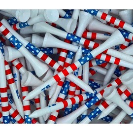 TRUESTRIKE Bamboo Golf Tees - 100 Tees - Premium Wood - Natural (USA Stars and Stripes)