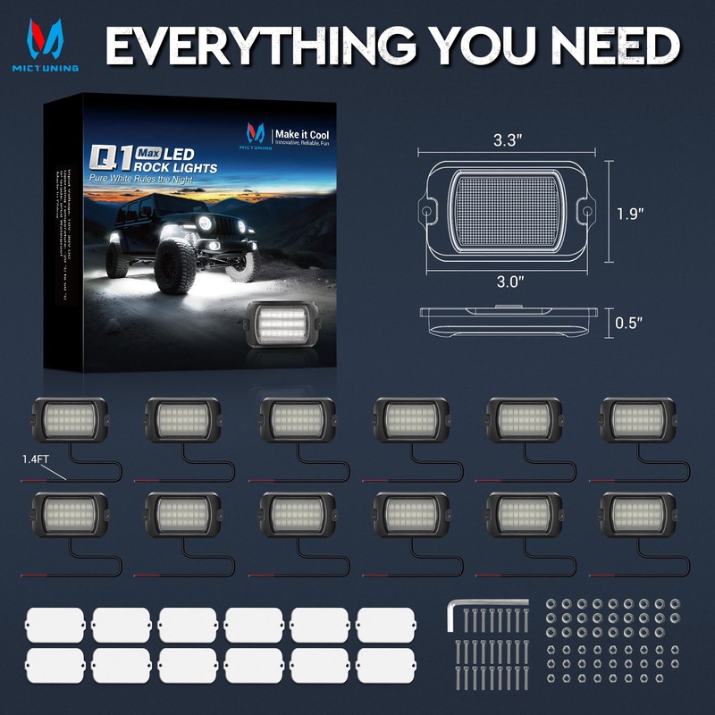 MICTUNING Q1 MAX White Rock Lights - 12 Pods Underglow
