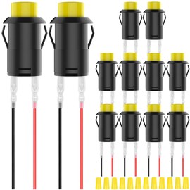 MKBKLLJY 12 mm Locking Yellow Mini Push Button Switch AC 250 V/1.5 A 125 V/3 A SPST 2-Pin Snap-in Design Micro Round Switch with Terminal Wires and Wiring Cap for Car Boat Pack of 12