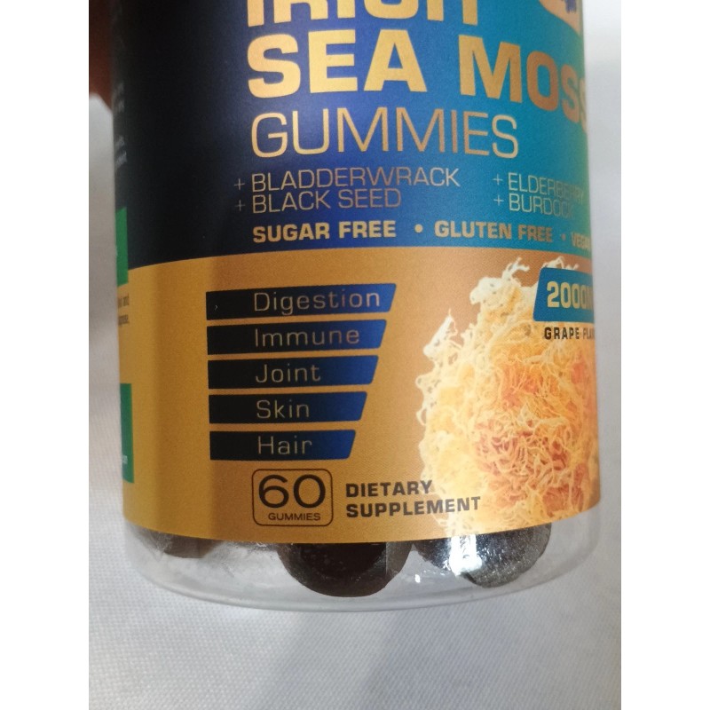 mood mingle Irish Sea Moss Gummies–60 Grape Bladderwrack Burdock Elderberry