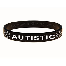 Autistic ID Bracelet Wristband - Black - 8-1/4 Inches - Large