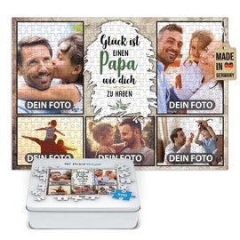 PR Print Royal Photo Puzzle with 5 Photos Print – Glück ist einen Papa wie Dich zu haben – Collage Puzzle Design Yourself for Dad – 500 Pieces Including High-Quality Metal Tin