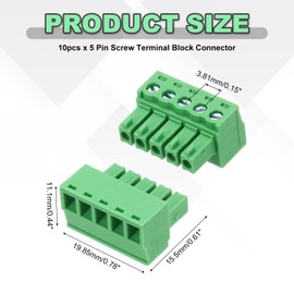 sourcing map 10PCS 5-Pin PCB Mount Screw Terminal Block Connectors 3.81mm/0.15inch Pitch Circuit Board Connectors for Home Appliances, Industrial Projects